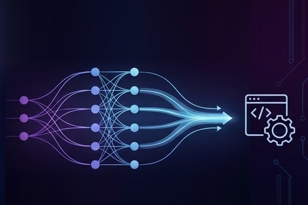 Network flow diagram converging into software